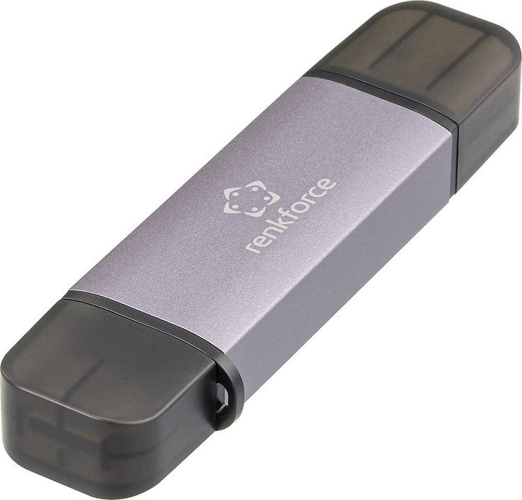 Produktbild: Renkforce RF-CR-200 Externer Speicherkartenleser USB-A, USB-C&reg; Dunkelgrau