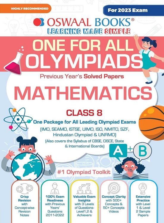 Produktbild: Oswaal One For All Olympiad Previous Years' Solved Papers, Class-8 Mathematics Book (For 2023 Exam)