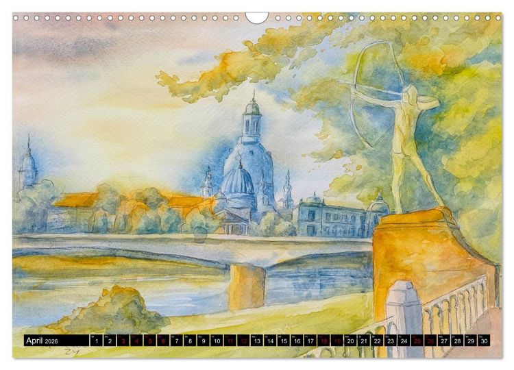 Produktbild: Dresden und das Elbtal - Ein Aquarellkalender von Claudia Pinkau (Wandkalender 2026 DIN A3 quer), CALVENDO Monatskalender