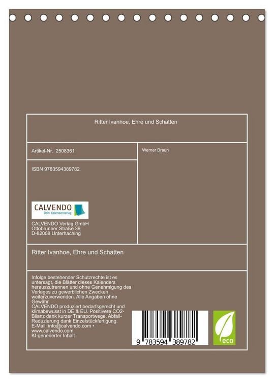 Produktbild: Ritter Ivanhoe, Ehre und Schatten (Tischkalender 2027 DIN A5 hoch), CALVENDO Monatskalender