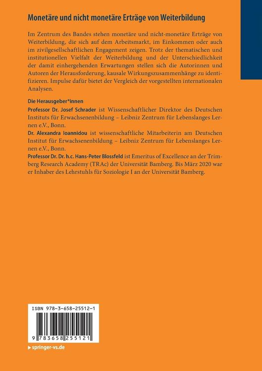 Produktbild: Monet&auml;re und nicht monet&auml;re Ertr&auml;ge von Weiterbildung