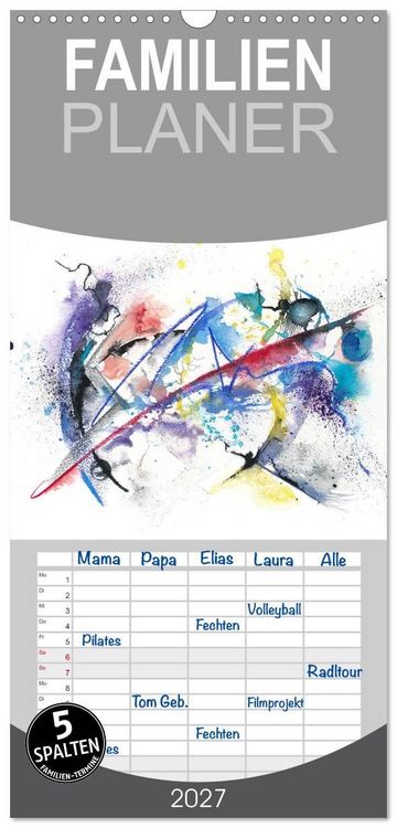 Produktbild: Familienplaner 2027 - Abstrakte Aquarelle mit 5 Spalten (Wandkalender, 21 x 45 cm) CALVENDO