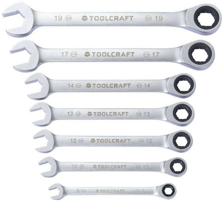 Produktbild: TOOLCRAFT TO-9626412 Ratschen-Einringschl&uuml;ssel-Satz 7teilig Schl&uuml;sselweite (Metrisch) 8 - 19 mm DIN 3113