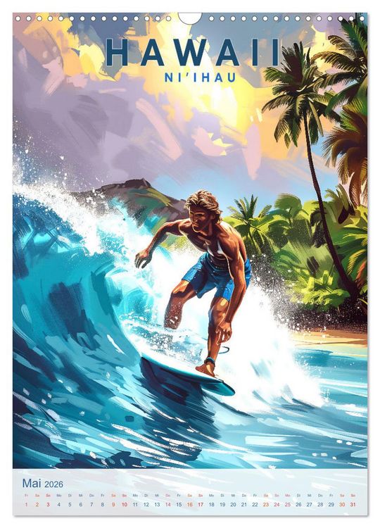 Produktbild: Hawaii - Old School Poster Style (Wandkalender 2026 DIN A3 hoch), CALVENDO Monatskalender
