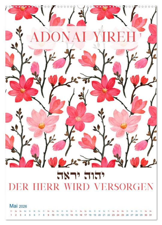 Produktbild: Hebr&auml;ische Namen Gottes aus der Torah (Wandkalender 2026 DIN A2 hoch), CALVENDO Monatskalender