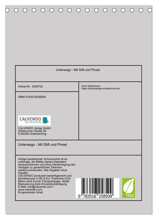 Produktbild: Unterwegs - Mit Stift und Pinsel (Tischkalender 2026 DIN A5 hoch), CALVENDO Monatskalender