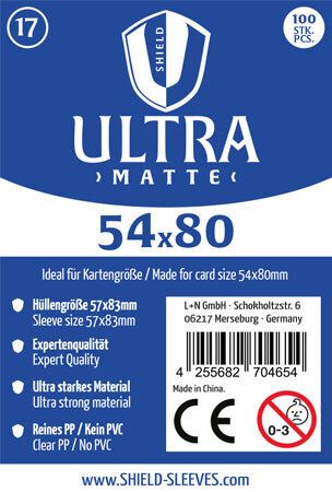 Produktbild: Shield Ultra Matte 17 - 100 Super Sleeves f&uuml;r Kartengr&ouml;&szlig;e 54 x 80 mm