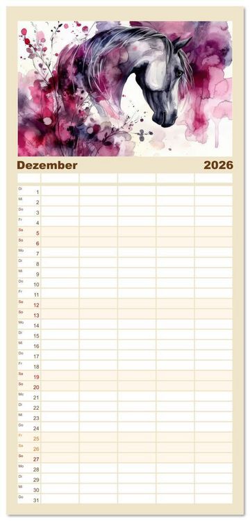 Produktbild: Familienplaner 2026 - Hufspuren im Bl&uuml;tenmeer mit 5 Spalten (Wandkalender, 21 x 45 cm) CALVENDO