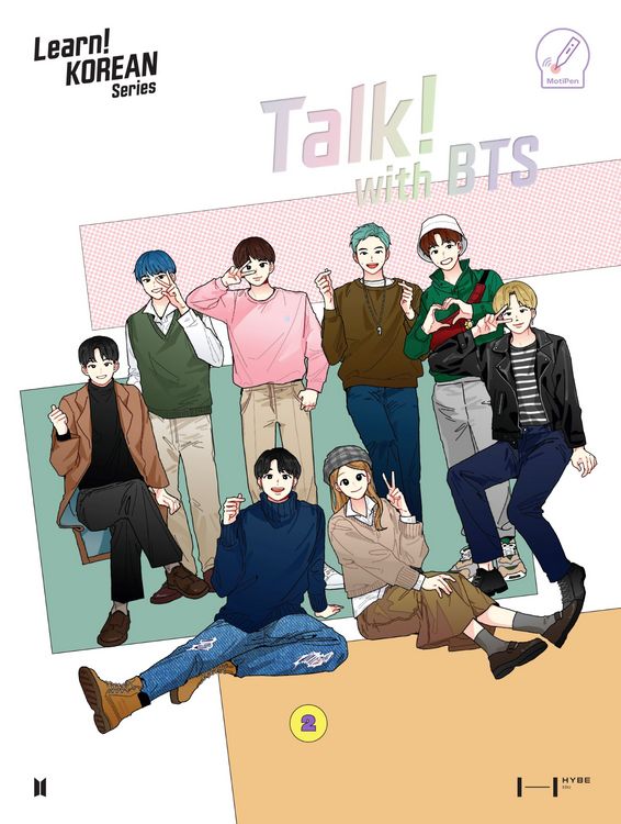 Produktbild: Talk! With BTS (Global edition) | 2-Book Set (without Motipen) | Korean Learning for Basic Learners | Korean Keyboard Stickers