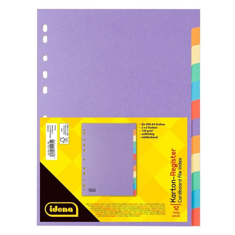 Produktbild: Idena Kartonregister 12teilig 6 Farben 150g/m&sup2; DIN A4