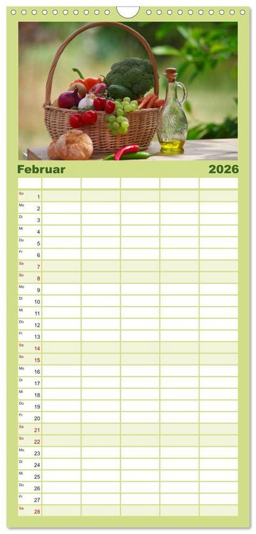 Produktbild: Familienplaner 2026 - Nat&uuml;rlich Vegan - frische gesunde K&ouml;stlichkeiten mit 5 Spalten (Wandkalender, 21 x 45 cm) CALVENDO
