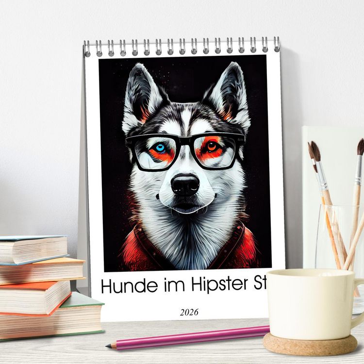 Produktbild: Hunde im Hipster Stil (Tischkalender 2026 DIN A5 hoch), CALVENDO Monatskalender