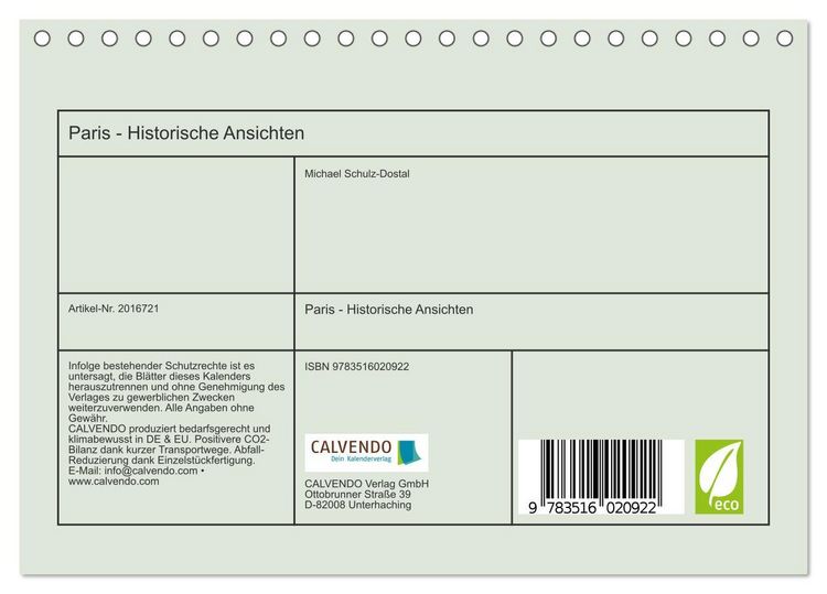 Produktbild: Paris - Historische Ansichten (Tischkalender 2026 DIN A5 quer), CALVENDO Monatskalender
