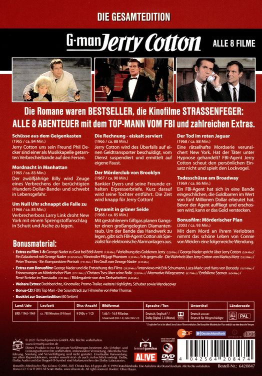 Produktbild: Jerry Cotton - Die Gesamtedition: Alle 8 Filme (Filmjuwelen) [9 DVDs] [inkl. Soundtrack-CD]
