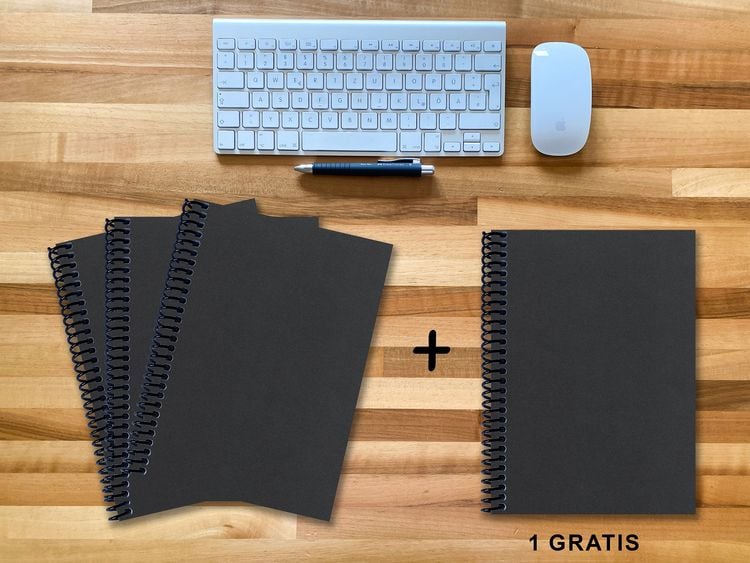 Produktbild: A 4 Notizbuch - Set, 3+1 gratis, Luxury 80 Seiten SCHWARZ ONYX GLITTER-OPTIK, kariert 10x10mm
