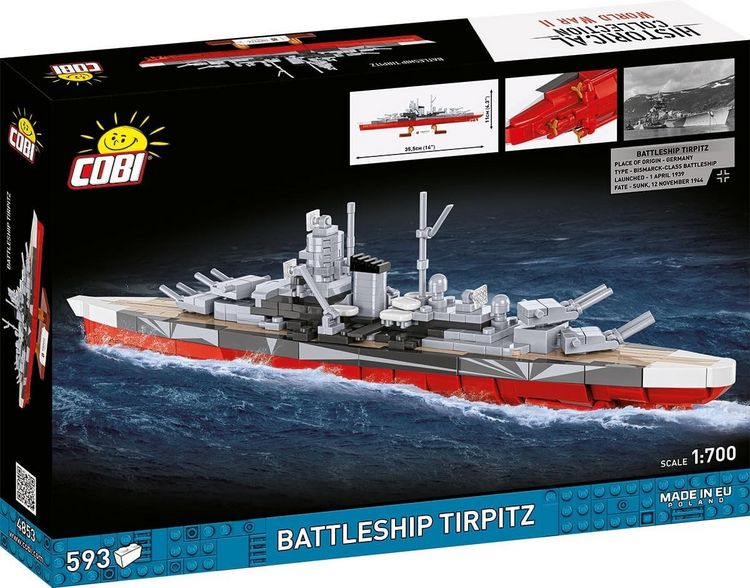 Produktbild: COBI Historical Collection 4853 - Battleship Tirpitz, WWII, Bausatz 1:700, 593 Klemmbausteine