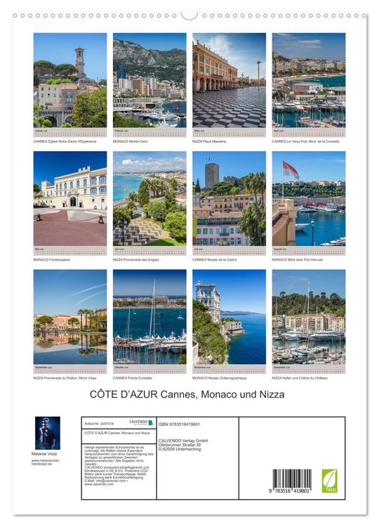 Produktbild: C&Ocirc;TE D&rsquo;AZUR Cannes, Monaco und Nizza (hochwertiger Premium Wandkalender 2026 DIN A2 hoch), Kunstdruck in Hochglanz