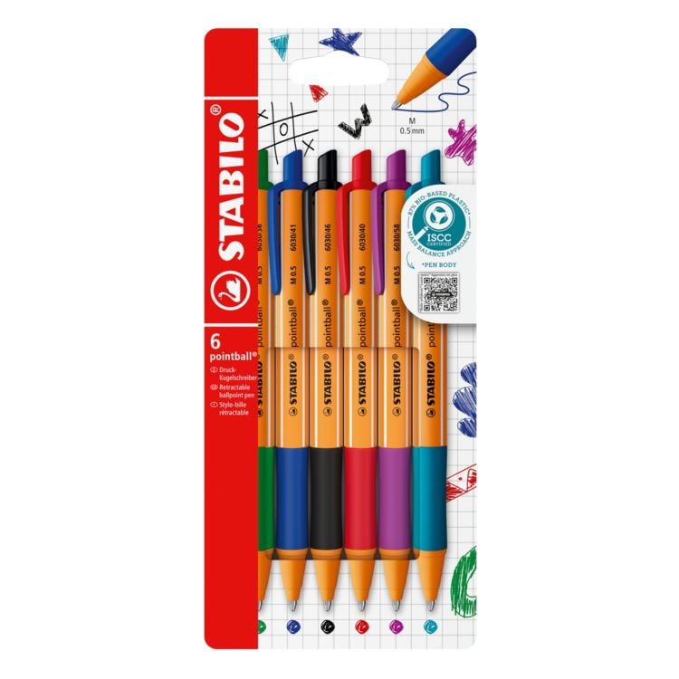 Produktbild: STABILO Druck-Kugelschreiber -   pointball - 6er Pack - mit 6 verschiedenen Farben
