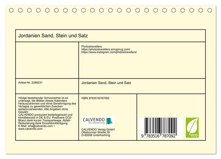 Produktbild: Jordanien Sand, Stein und Salz (Tischkalender 2027 DIN A5 quer), CALVENDO Monatskalender