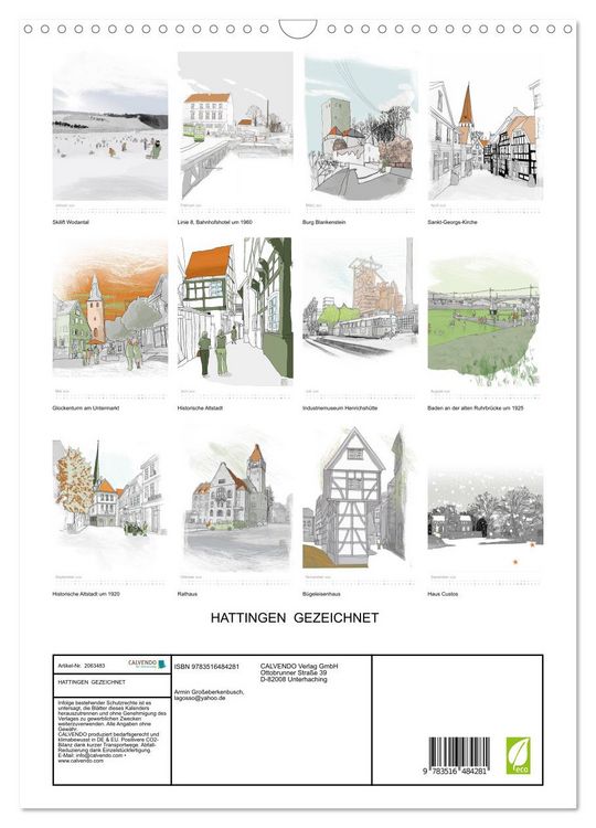Produktbild: HATTINGEN GEZEICHNET (Wandkalender 2026 DIN A3 hoch), CALVENDO Monatskalender
