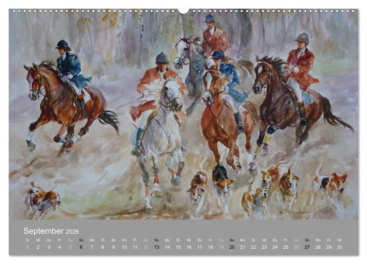 Produktbild: Mit Pferden durch die Jahreszeiten - Pferdebilder in &Ouml;l und Aquarell (Wandkalender 2026 DIN A2 quer), CALVENDO Monatskalender