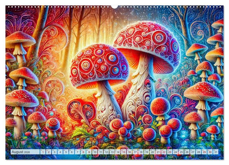 Produktbild: Psychedelische Pilze - Die bunte Welt der magischen Pilze (Wandkalender 2026 DIN A2 quer), CALVENDO Monatskalender
