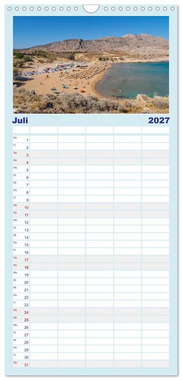 Produktbild: Familienplaner 2027 - Str&auml;nde der Insel Rhodos mit 5 Spalten (Wandkalender, 21 x 45 cm) CALVENDO