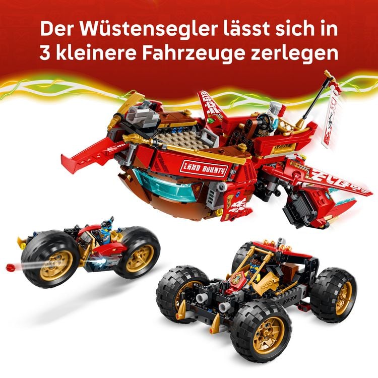 Produktbild: LEGO NINJAGO 71869 W&uuml;stensegler, Spielzeug-LKW f&uuml;r Kinder, 3 Fahrzeuge und 6 Minifiguren