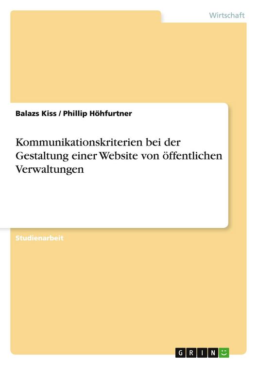 Produktbild: Kommunikationskriterien bei der Gestaltung einer Website von &ouml;ffentlichen Verwaltungen