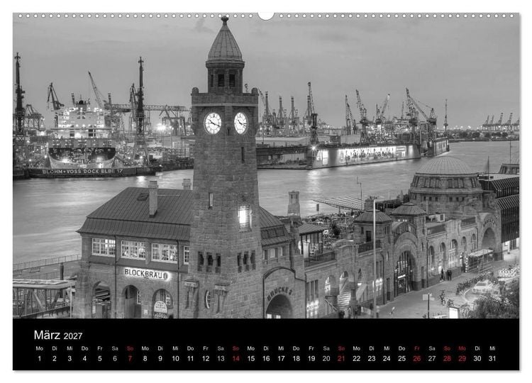 Produktbild: Hamburg monochrome Impressionen (hochwertiger Premium Wandkalender 2027 DIN A2 quer), Kunstdruck in Hochglanz