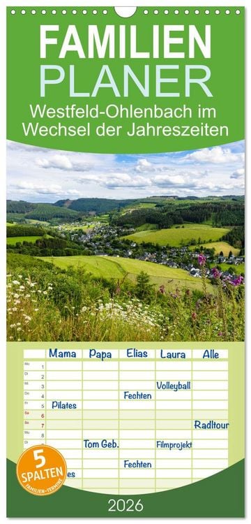 Produktbild: Familienplaner 2026 - Westfeld-Ohlenbach im Wechsel der Jahreszeiten mit 5 Spalten (Wandkalender, 21 x 45 cm) CALVENDO