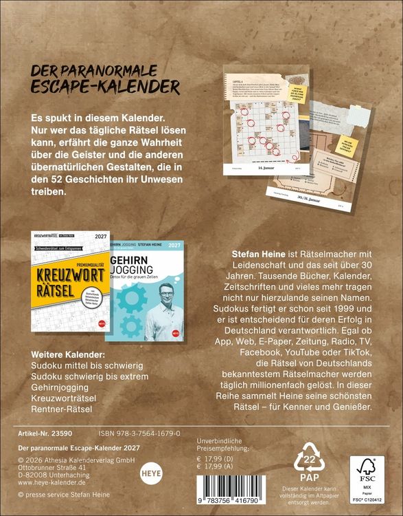 Produktbild: Stefan Heine Der paranormale Escape-Kalender 2027