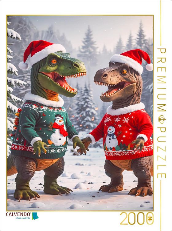 Produktbild: CALVENDO Puzzle Zwei Dinos haben Spa&szlig; im weihnachtlichen Schnee | 2000 Teile Lege-Gr&ouml;&szlig;e 90x67cm Foto-Puzzle f&uuml;r gl&uuml;ckliche Stunden