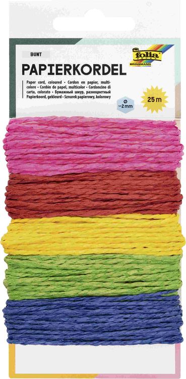 Produktbild: Folia  Papierkordel BUNT, 25m, 5-farbig sortiert &agrave; 5m