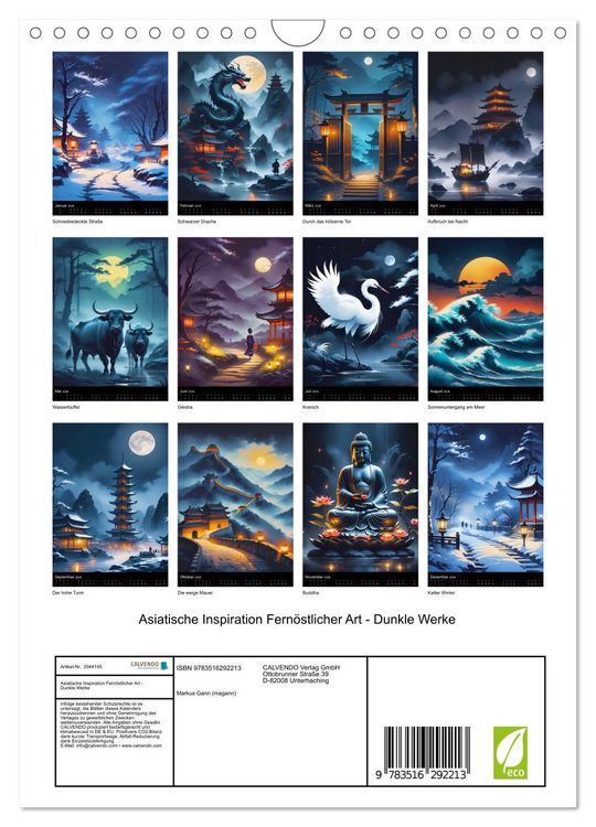 Produktbild: Asiatische Inspiration Fern&ouml;stlicher Art - Dunkle Werke (Wandkalender 2026 DIN A4 hoch), CALVENDO Monatskalender