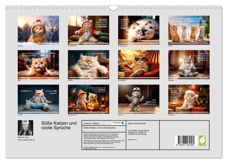Produktbild: S&uuml;&szlig;e Katzen und coole Spr&uuml;che (Wandkalender 2026 DIN A3 quer), CALVENDO Monatskalender
