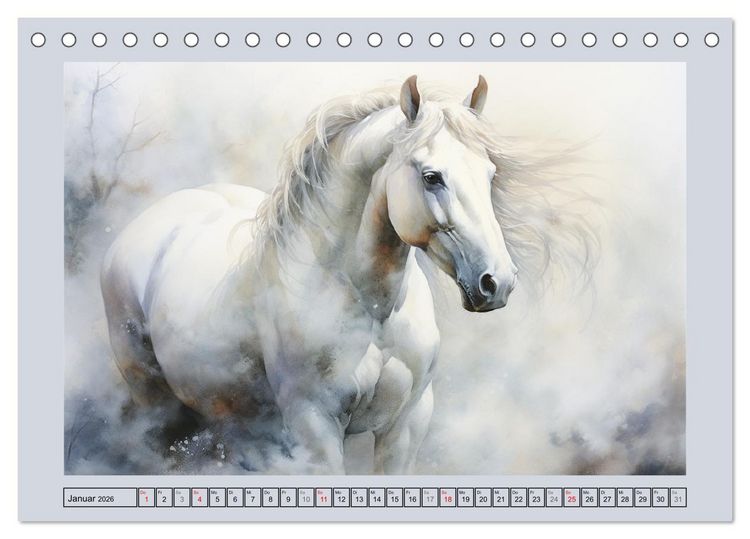 Produktbild: Anmutige Schimmel. &Auml;sthetik wei&szlig;er Aquarell-Pferde (Tischkalender 2026 DIN A5 quer), CALVENDO Monatskalender