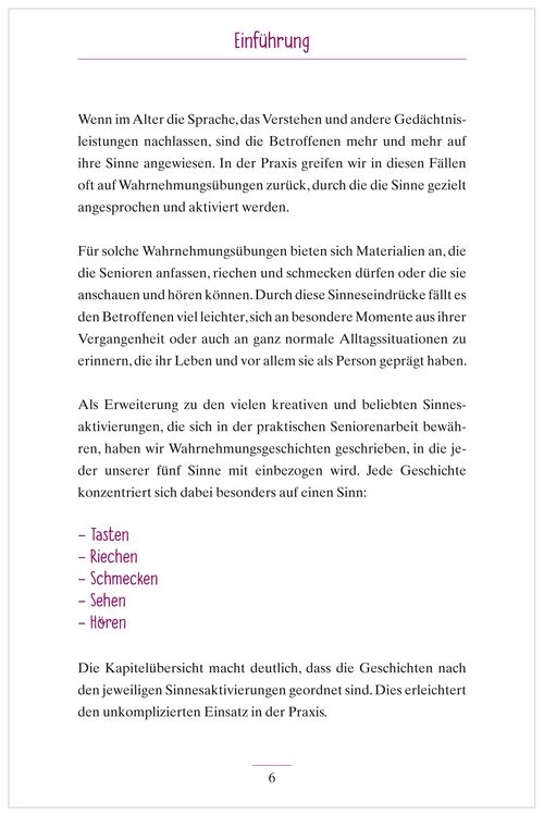 Produktbild: Wahrnehmungsgeschichten. Ged&auml;chtnistraining und Besch&auml;ftigungen f&uuml;r Senioren. Auch mit Demenz. Ratgeber