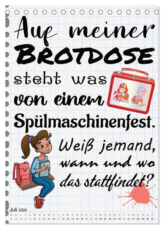 Produktbild: Sch&uuml;ler-Spr&uuml;che (Tischkalender 2026 DIN A5 hoch), CALVENDO Monatskalender