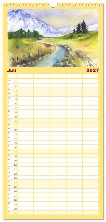 Produktbild: Familienplaner 2027 - Landschaft in Aquarell mit 5 Spalten (Wandkalender, 21 x 45 cm) CALVENDO