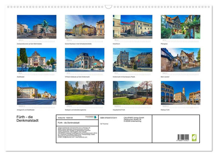 Produktbild: F&uuml;rth - die Denkmalstadt (Wandkalender 2026 DIN A2 quer), CALVENDO Monatskalender