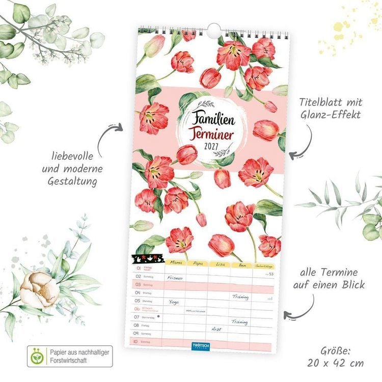 Produktbild: TR&Ouml;TSCH - Familienkalender Familienterminer Blumen 2027