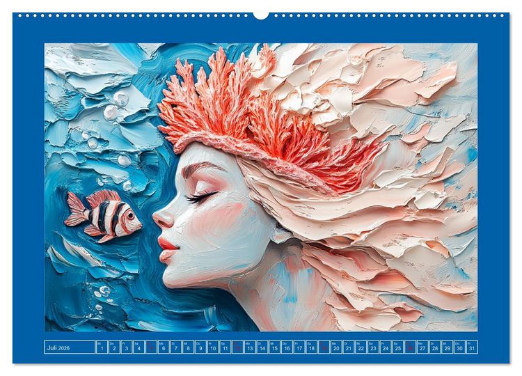 Produktbild: Meerjungfrauen. Zauberhafte Illustrationen im &Ouml;lgem&auml;lde-Stil (hochwertiger Premium Wandkalender 2026 DIN A2 quer), Kunstdruck in Hochglanz