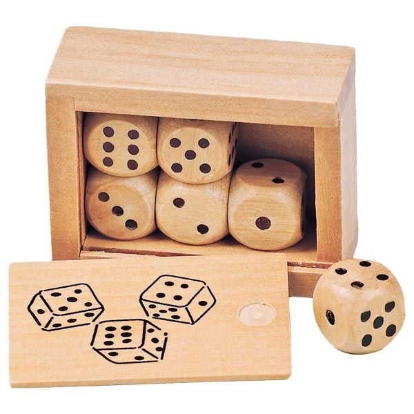Produktbild: W&uuml;rfelkasten mit 6 Holzw&uuml;rfeln