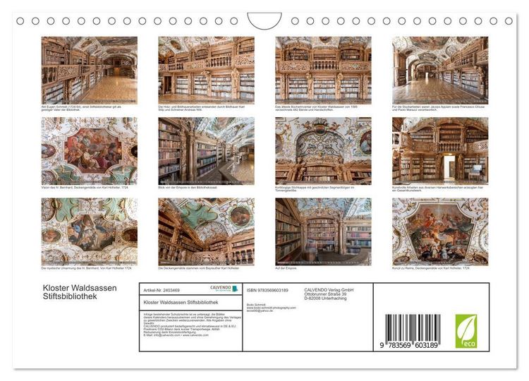 Produktbild: Kloster Waldsassen Stiftsbibliothek (Wandkalender 2027 DIN A4 quer), CALVENDO Monatskalender