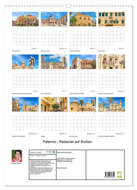 Produktbild: Palermo - Reiseziel auf Sizilien (Wandkalender 2026 DIN A2 hoch), CALVENDO Monatskalender