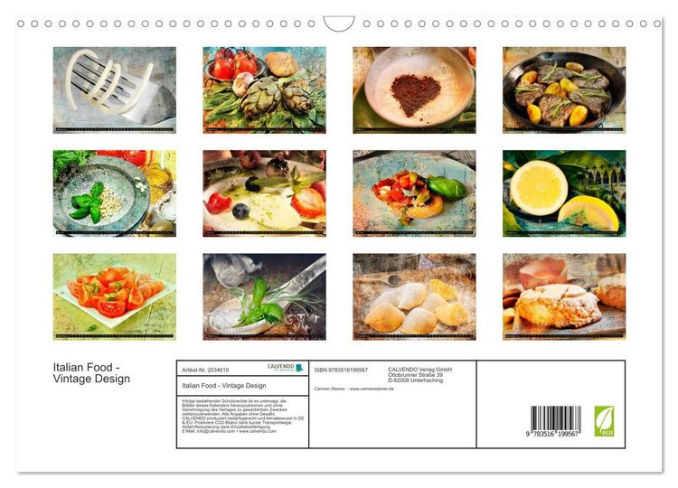 Produktbild: Italian Food - Vintage Design (Wandkalender 2026 DIN A3 quer), CALVENDO Monatskalender