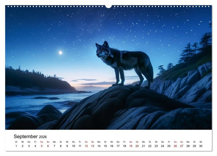 Produktbild: Kanadische K&uuml;stenw&ouml;lfe (hochwertiger Premium Wandkalender 2026 DIN A2 quer), Kunstdruck in Hochglanz