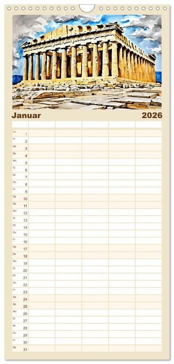 Produktbild: Familienplaner 2026 - Kalimera Griechenland mit 5 Spalten (Wandkalender, 21 x 45 cm) CALVENDO