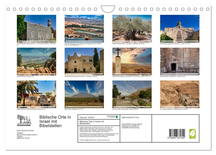 Produktbild: Biblische Orte in Israel mit Bibelstellen (Wandkalender 2026 DIN A4 quer), CALVENDO Monatskalender